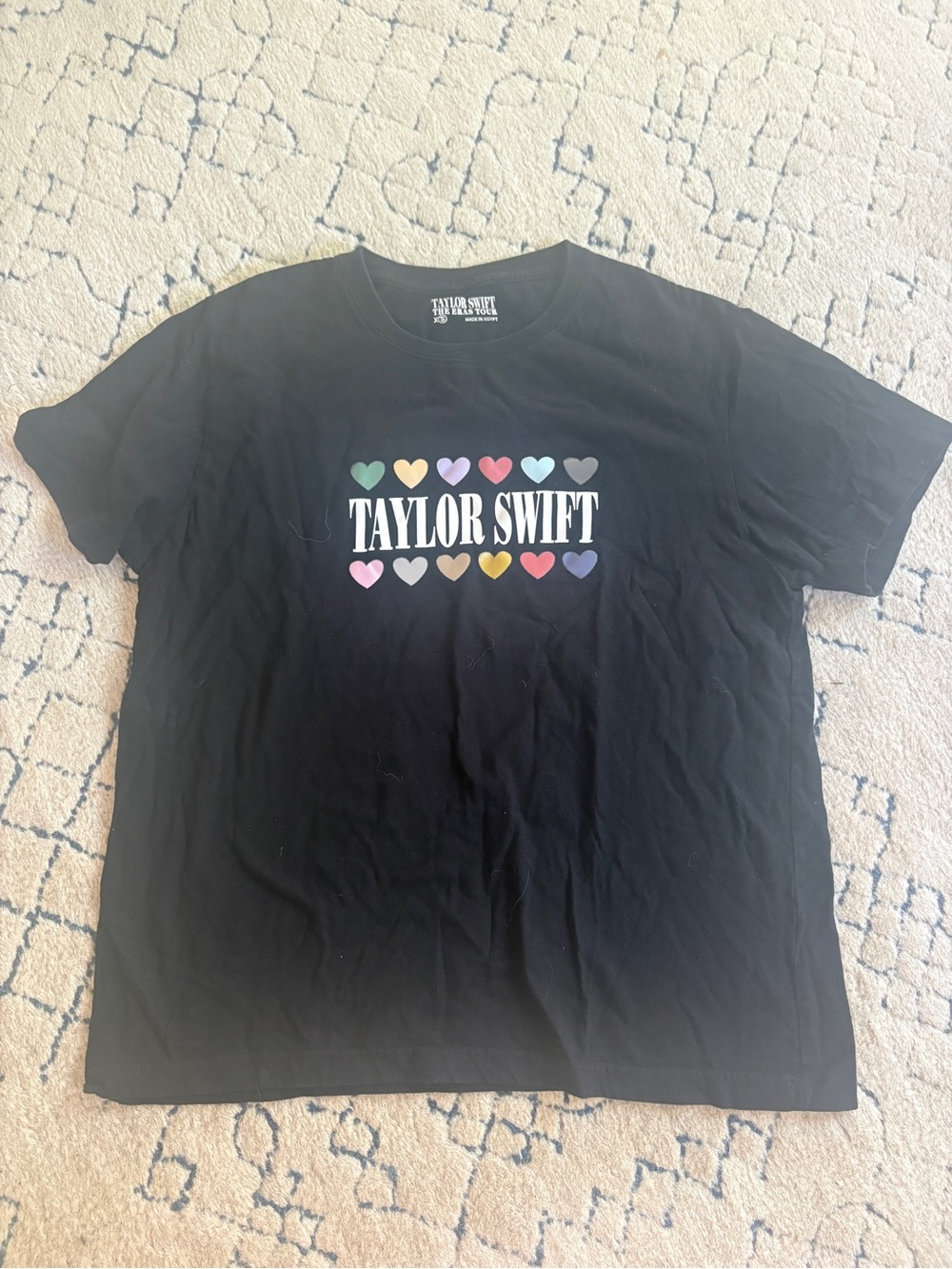 Taylor Swift Black Era Tee with Multicolor Heart Logo